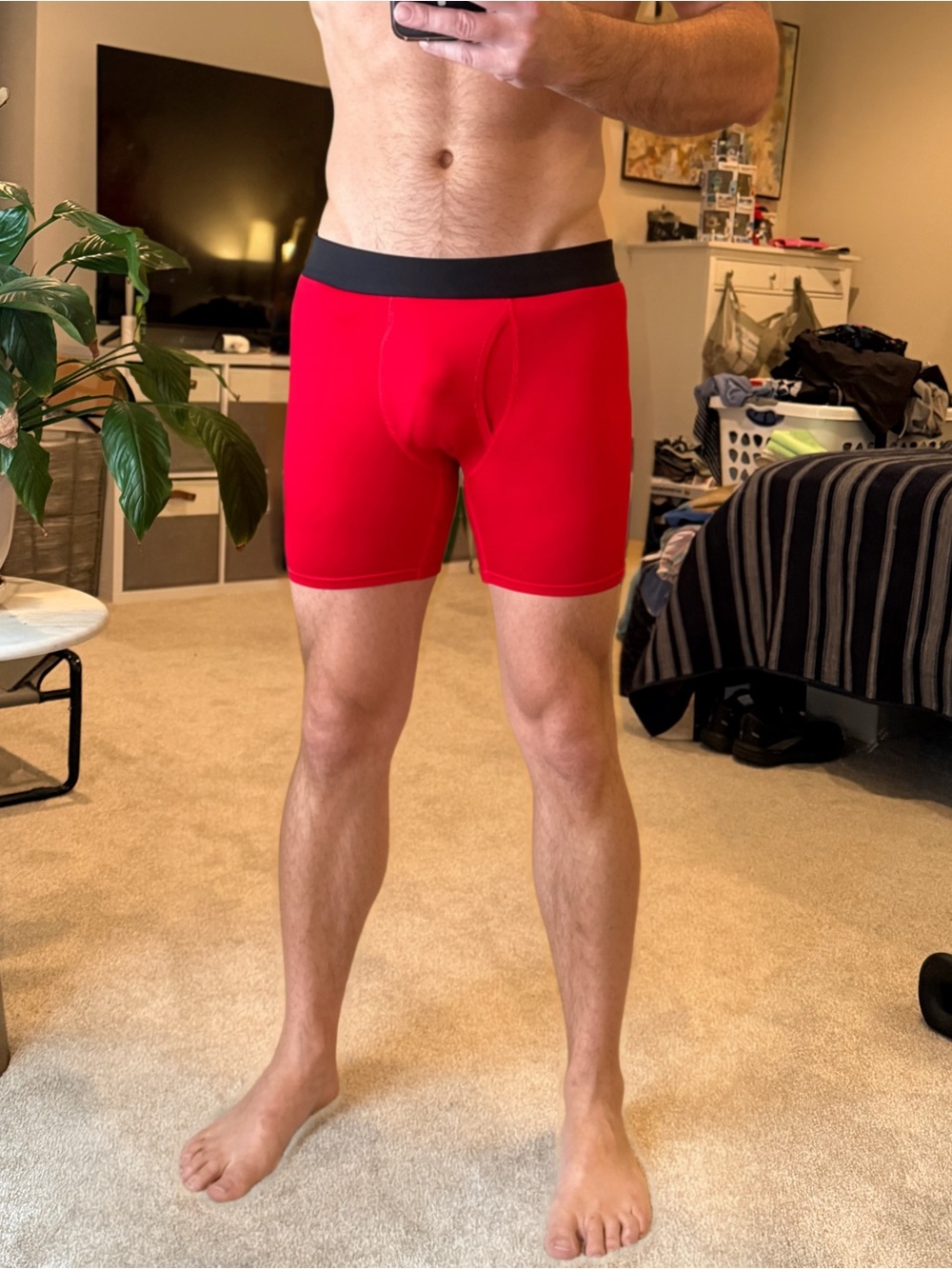 Men's Red Boxer Briefs with Black Waistband large